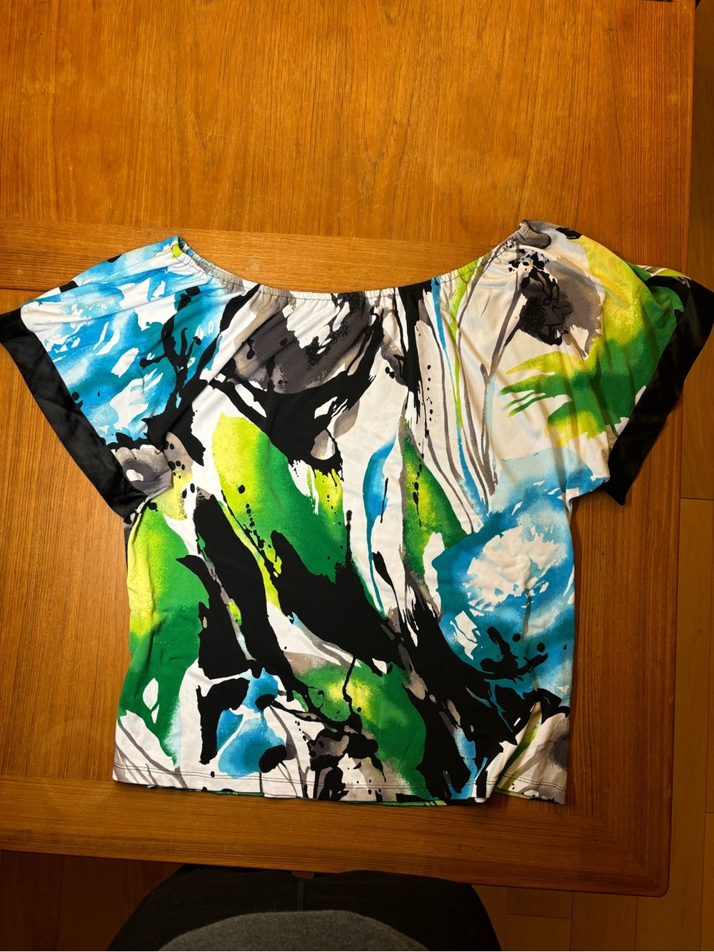 Express Abstract Print Top in Black, Green, & Blue